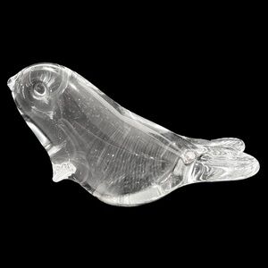 Vintage 1990s Small Art Glass Seal Paperweight - Hand Blown Collectible Figurine